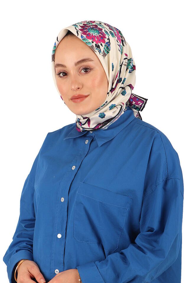 Mor Sıra Lale Desen İpeksi Eşarp - 2