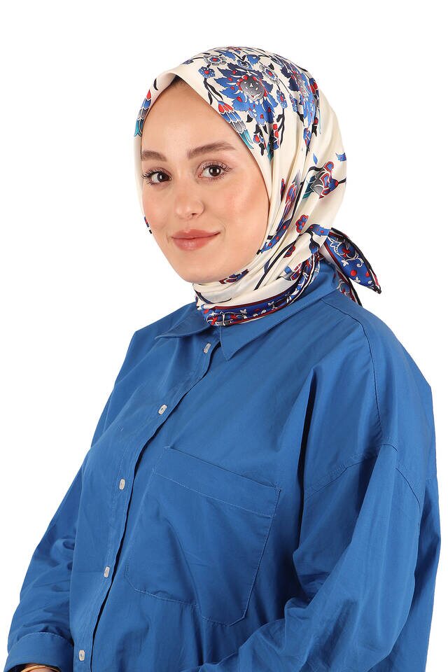 Saks Sıra Lale Desen İpeksi Eşarp - 2