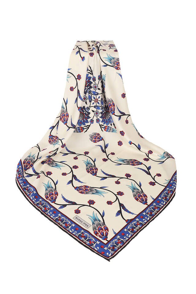 Saks Sıra Lale Desen İpeksi Eşarp - 3