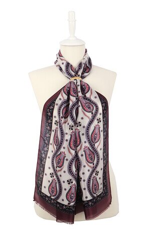 Mürdüm Lacivert Sıra Lale Vual İpek Fular 