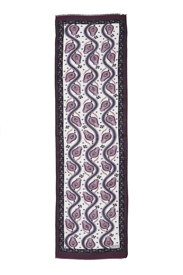 Mürdüm Lacivert Sıra Lale Vual İpek Fular - 4