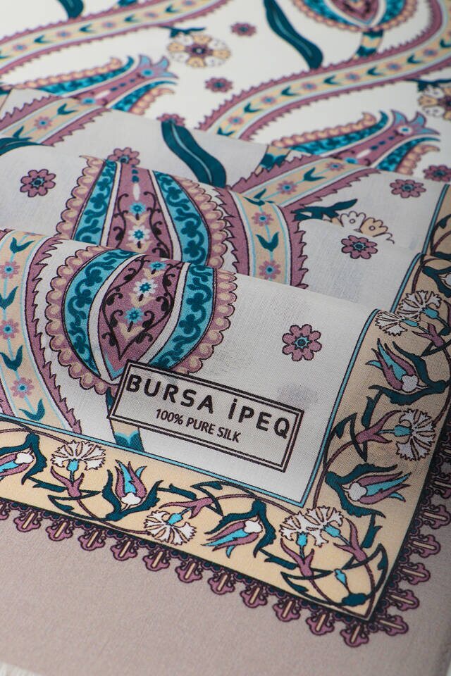 Vizon Krem Sıra Lale Vual İpek Fular - 3