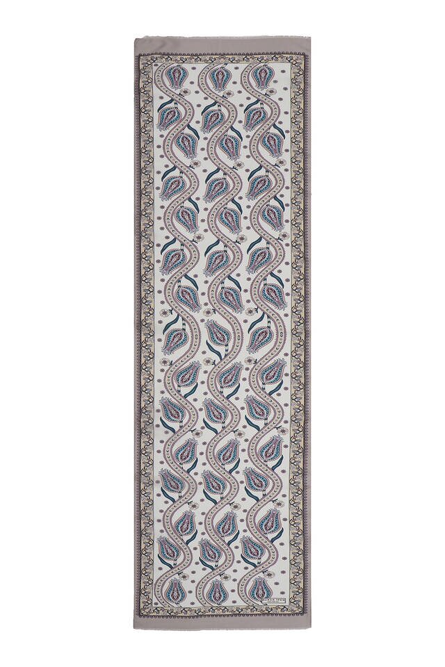 Vizon Krem Sıra Lale Vual İpek Fular - 4