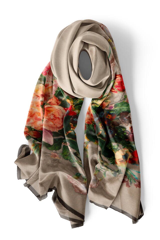 Siyah Çiçekli Dar İpek Fular - 3