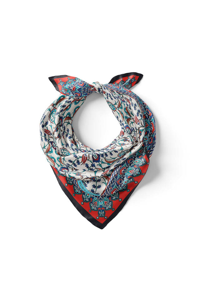 Siyah Çini Lale Desen İpeksi Mendil - 2