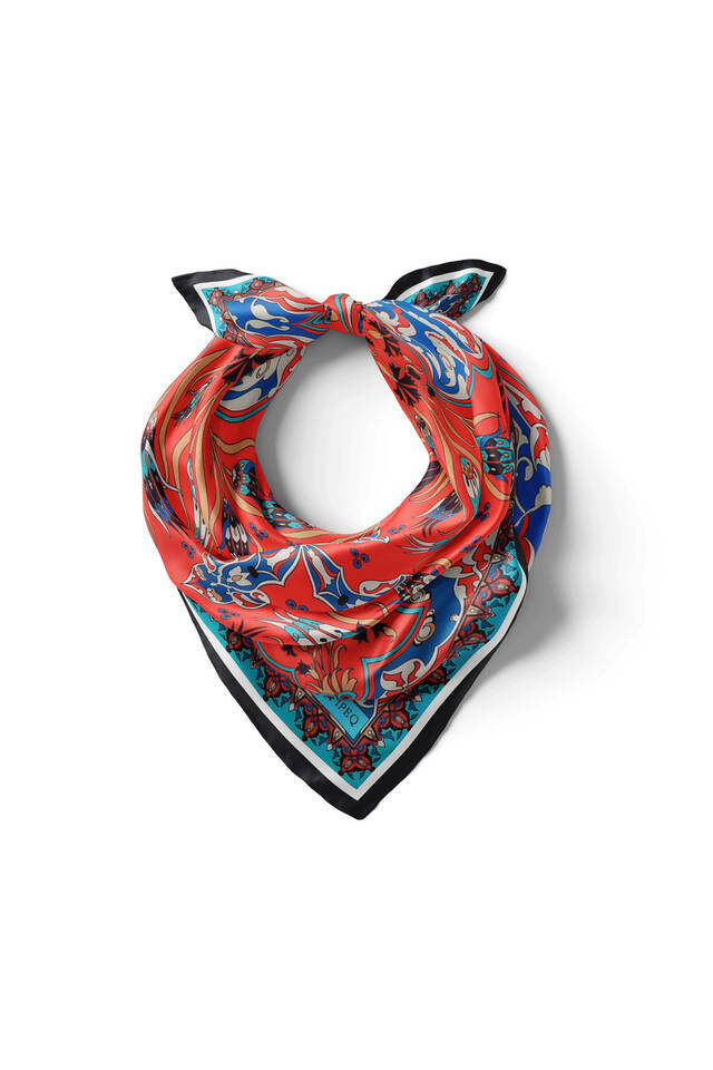 Siyah Çintemani Karanfil Desen İpeksi Mendil - 2