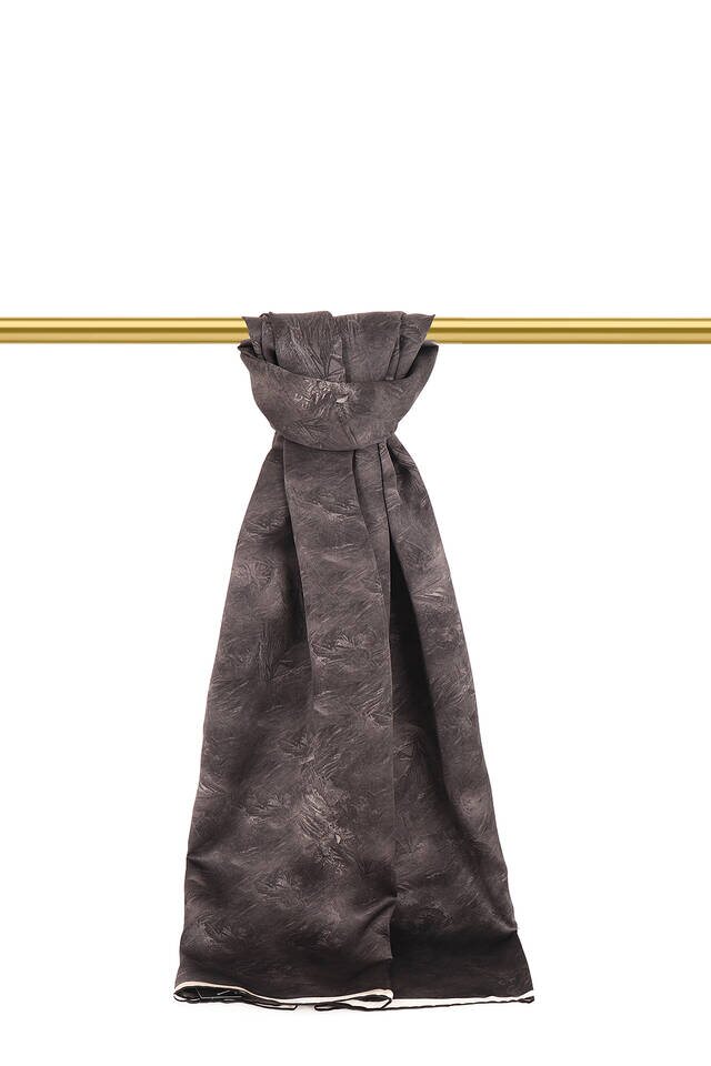 Siyah Fırça Desen İpek Şal 