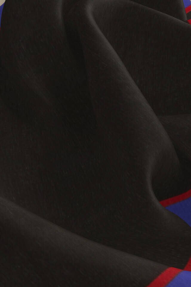 Siyah Geniş Bordürlü Düz İpek Mendil - 3