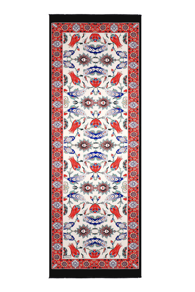 أسود أحمر نمط Efes فولارد الحرير - 4