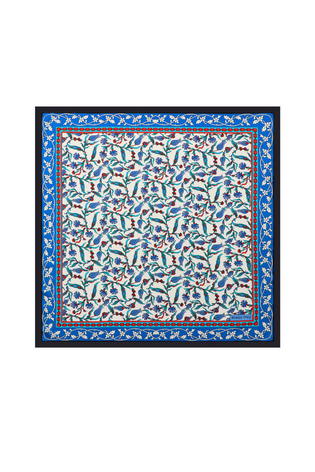 Siyah Lale Karanfil Desen İpeksi Mendil - Bursa İpek