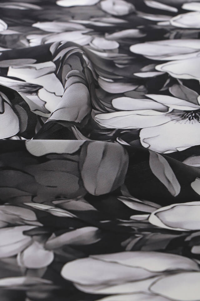 Siyah Nergis Desen İpek Mendil - 3