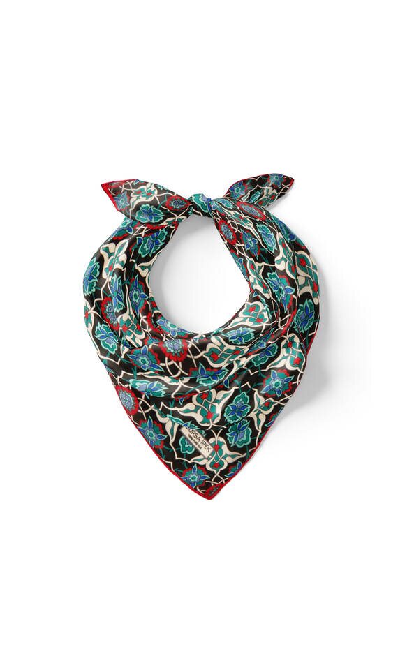 Siyah P.Yeşil Çini Sarmal Desen İpek Mendil - 2