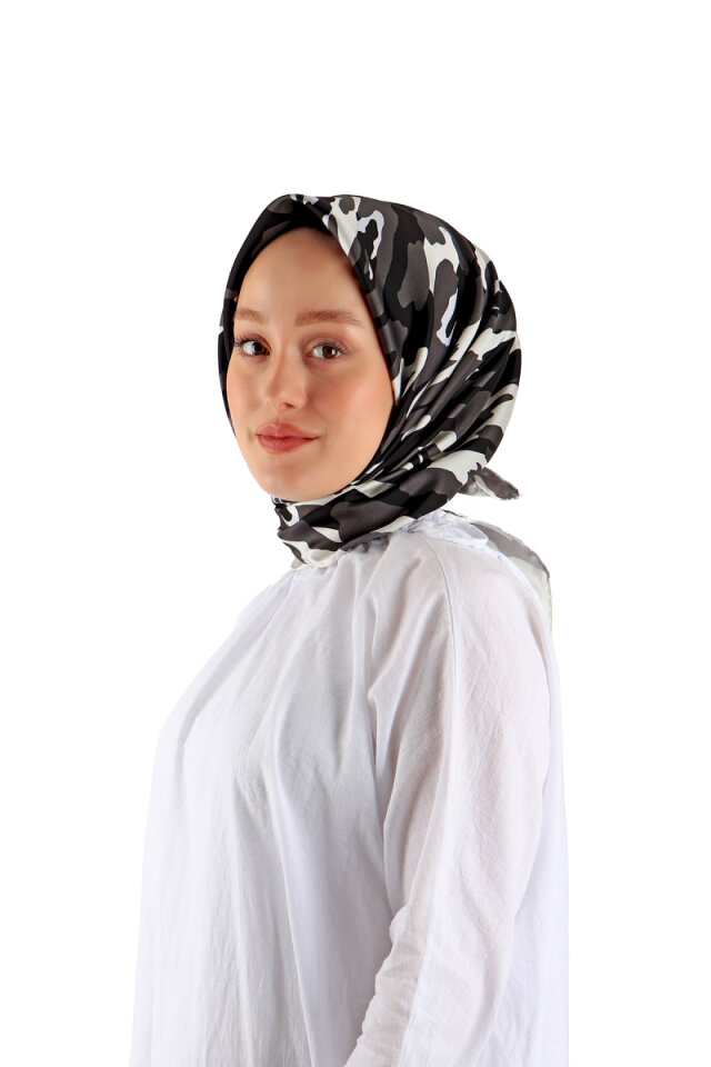 Siyah Sare Desen Twill İpek Eşarp 