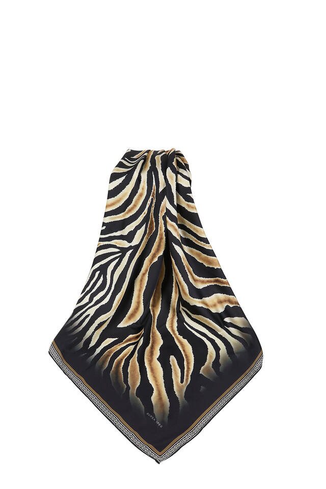 Siyah Zebra Desen İpeksi Eşarp - 3