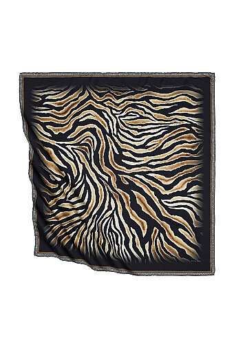 Siyah Zebra Desen İpeksi Eşarp 