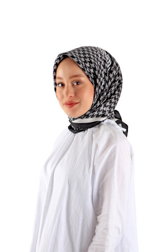 Smoked Stripe Houndstooth Pattern Twill Silk Square Scarf 