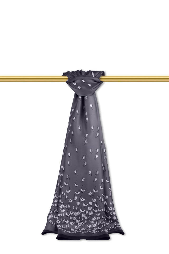 Anthracite Snowdrop Pattern Twill Silk Shawl 
