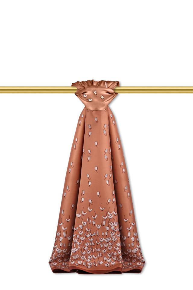 Brown Snowdrop Pattern Twill Silk Shawl 
