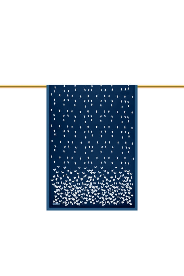Navy Blue Snowdrop Pattern Twill Silk Shawl - 3