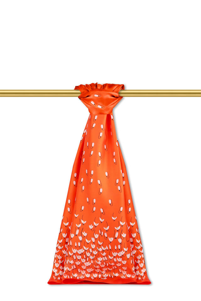 Orange Snowdrop Pattern Twill Silk Shawl - 1