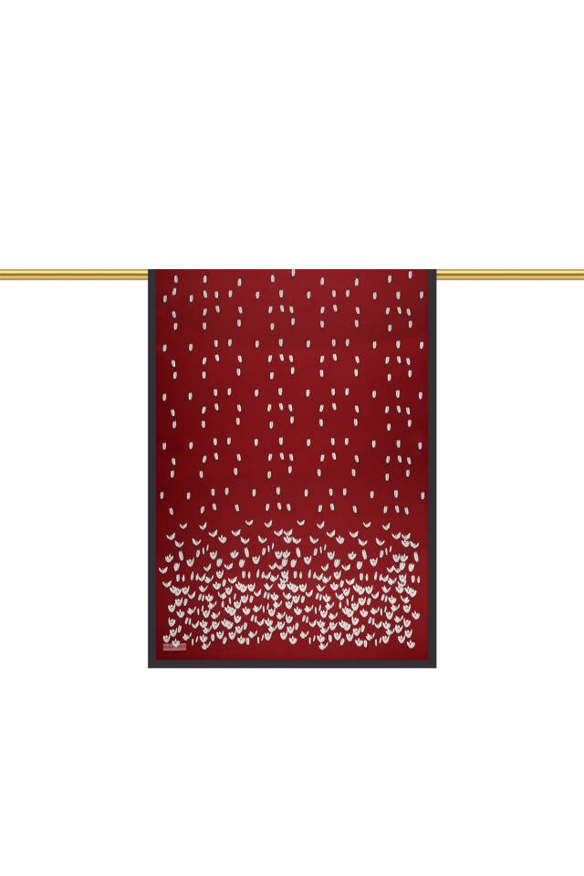 Burgundy Snowdrop Pattern Twill Silk Shawl - 3