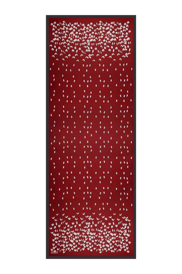 Burgundy Snowdrop Pattern Twill Silk Shawl - 4