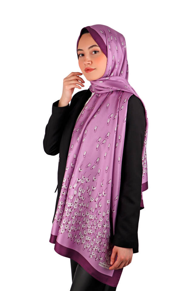 Purple Snowdrop Pattern Twill Silk Shawl - 2
