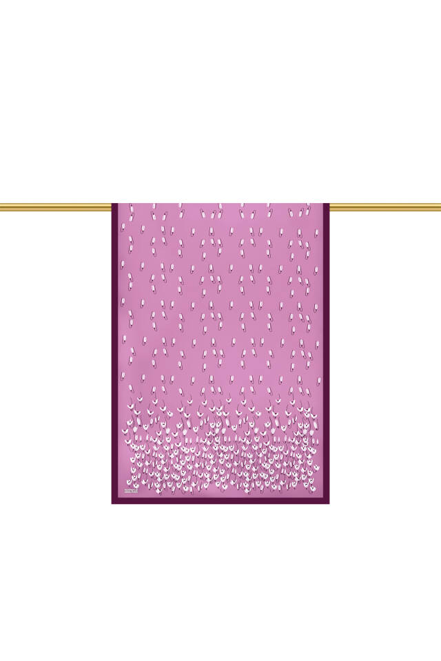 Purple Snowdrop Pattern Twill Silk Shawl - 3