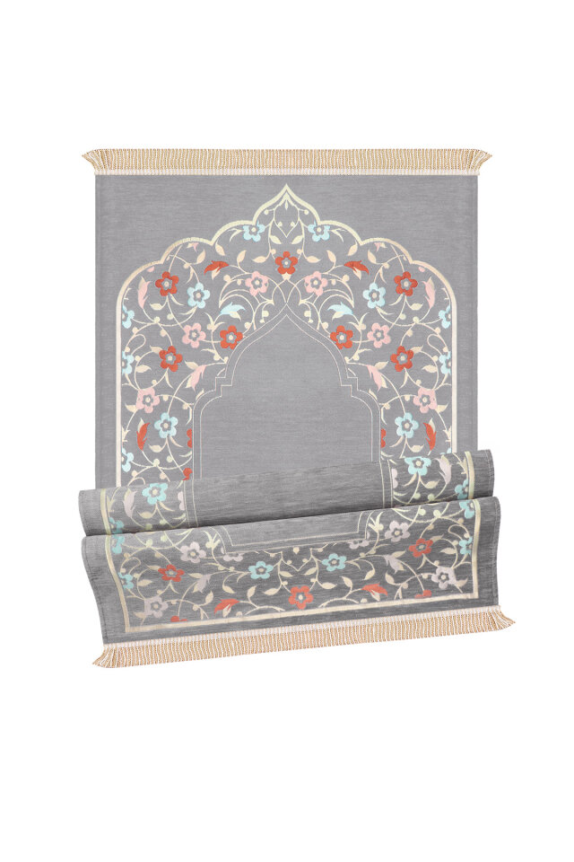 Gri Soft Desen Kabartmalı Özel Dokuma Seccade - 4