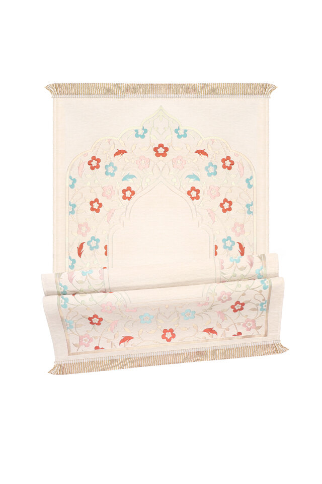 Krem Soft Desen Kabartmalı Özel Dokuma Seccade - 4