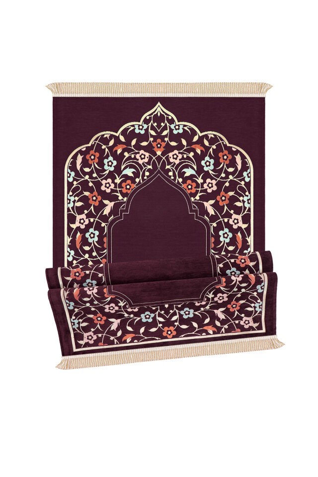 Mürdüm Soft Desen Kabartmalı Özel Dokuma Seccade - 4