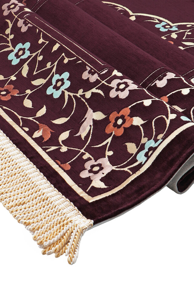 Mürdüm Soft Desen Kabartmalı Özel Dokuma Seccade - 3