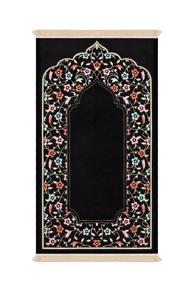 Siyah Soft Desen Kabartmalı Özel Dokuma Seccade - Bursa İpek