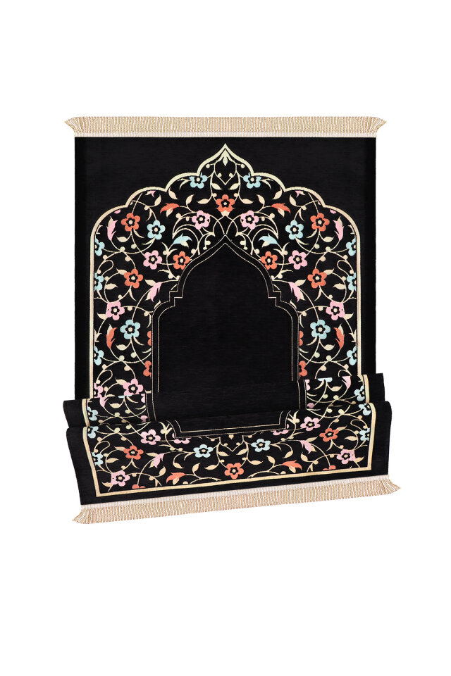 Siyah Soft Desen Kabartmalı Özel Dokuma Seccade - 4