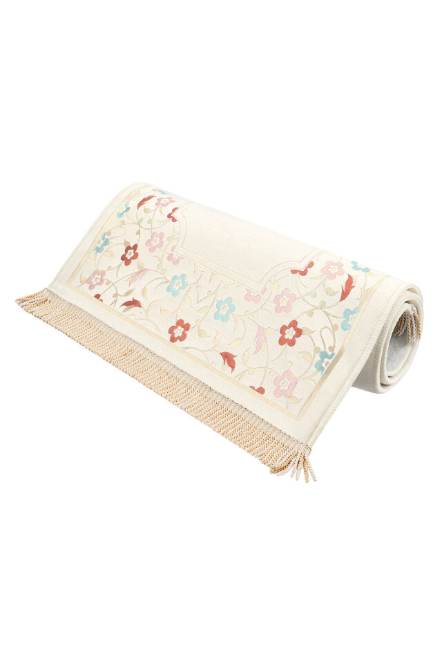 Krem Soft Desen Süngerli Özel Dokuma Seccade - 3