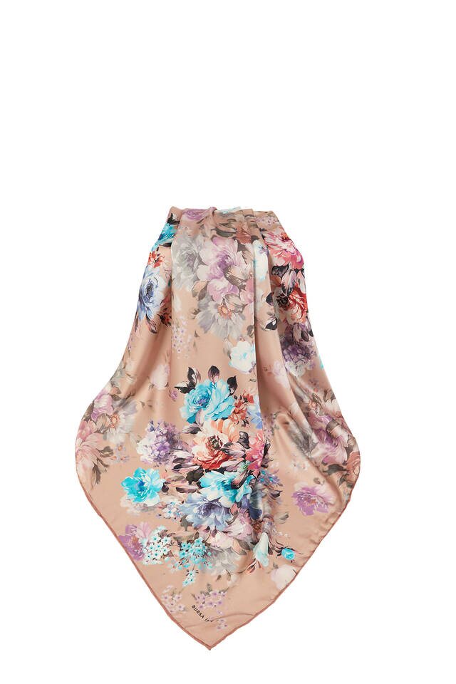 Somon Dörtçiçek Desen İpeksi Eşarp - 3