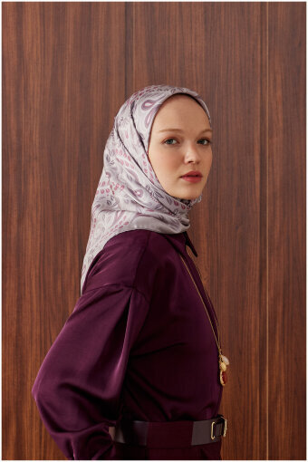 Lilac Virgo Pattern Twill Silk Scarf 