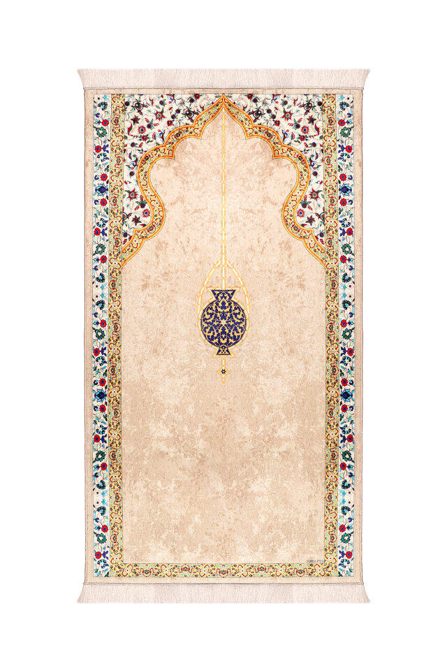 Beige Sponge Velvet Prayer Rug - 1