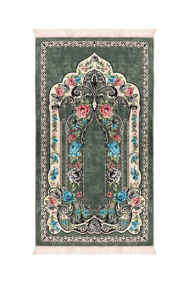 Green Sponge Velvet Prayer Rug - Bursa İpek