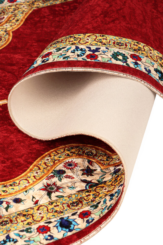 Burgundy Sponge Velvet Prayer Rug - 3