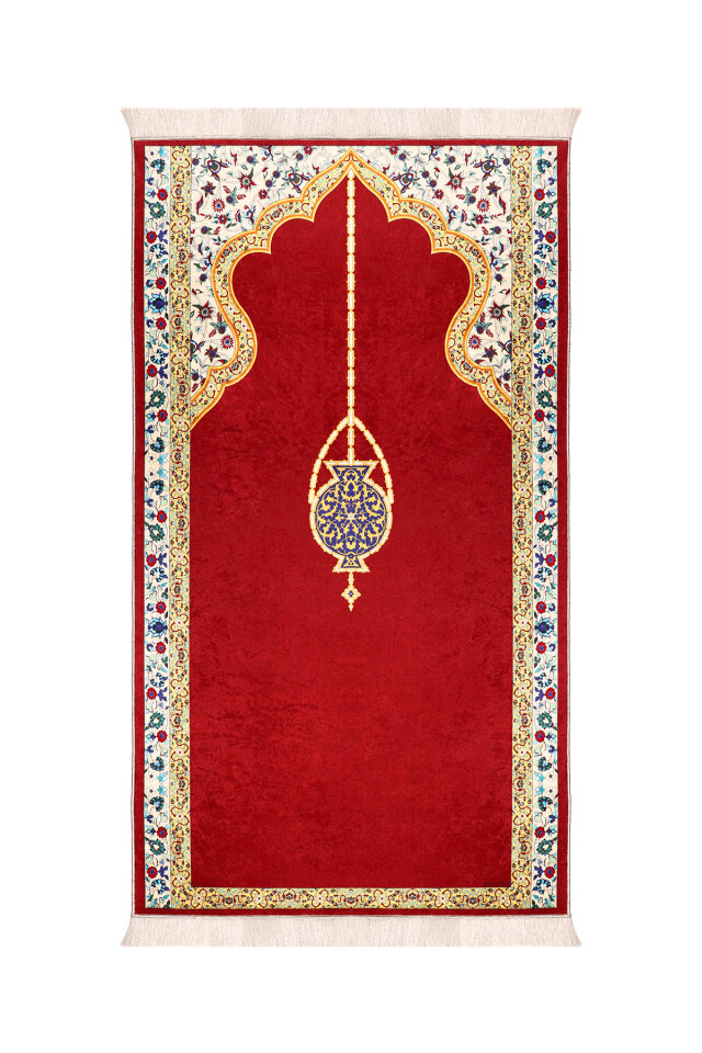 Burgundy Sponge Velvet Prayer Rug - Bursa İpek