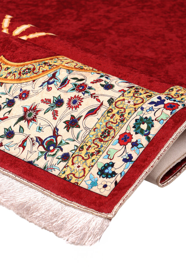 Burgundy Sponge Velvet Prayer Rug - 2