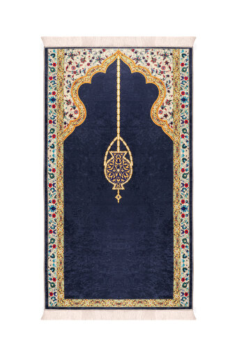 Navy Blue Sponge Velvet Prayer Rug 