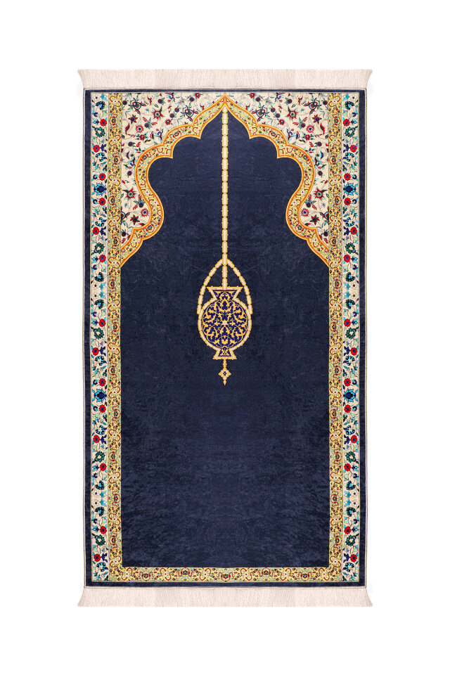 Navy Blue Sponge Velvet Prayer Rug 