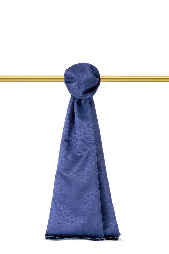 Navy Blue Star Pattern Silk Cotton Shawl - 1