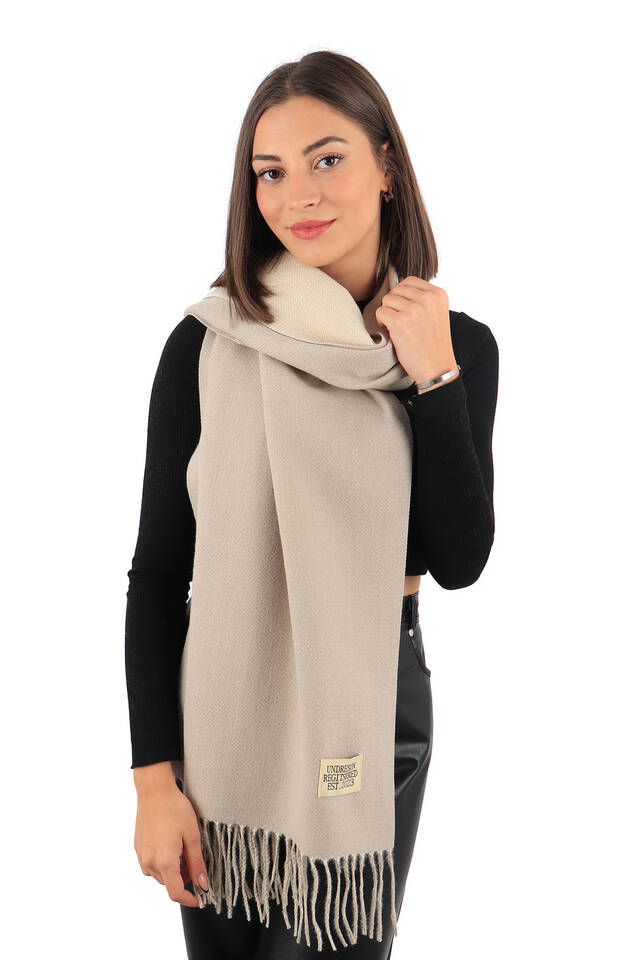 Stone Cream Double Sided Winter Shawl - 2