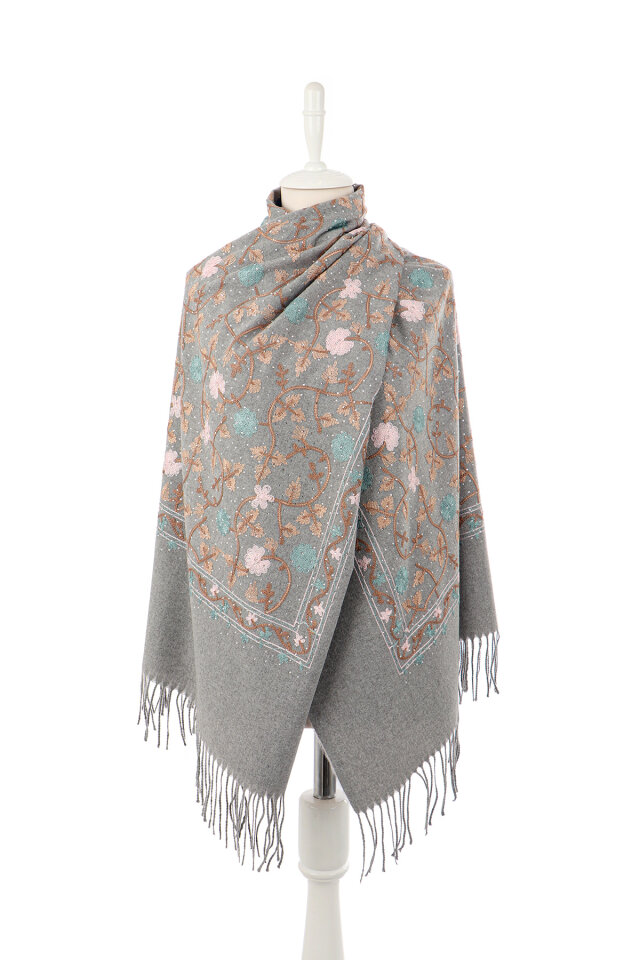 Silver Stone Embroidered Winter Shawl - 2
