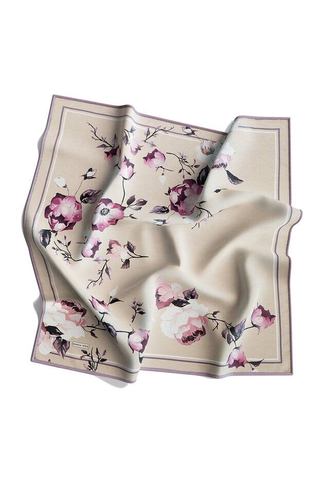 Stone Floral Twill Silk Square Scarf - 4