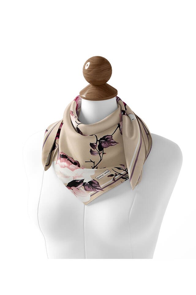 Stone Floral Twill Silk Square Scarf - 3