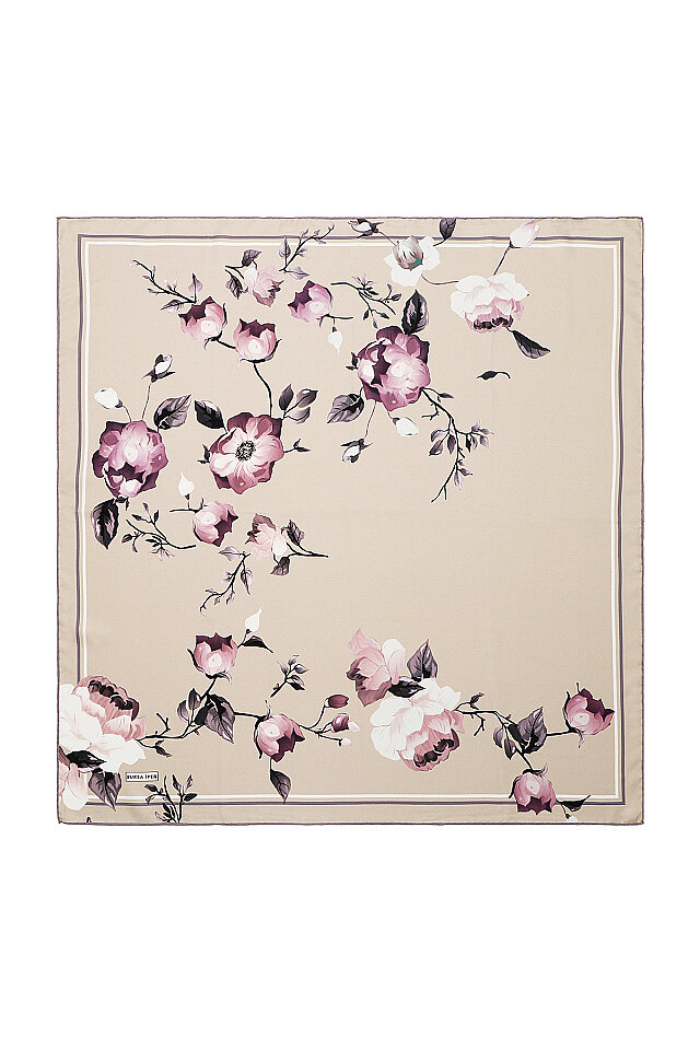 Stone Floral Twill Silk Square Scarf 
